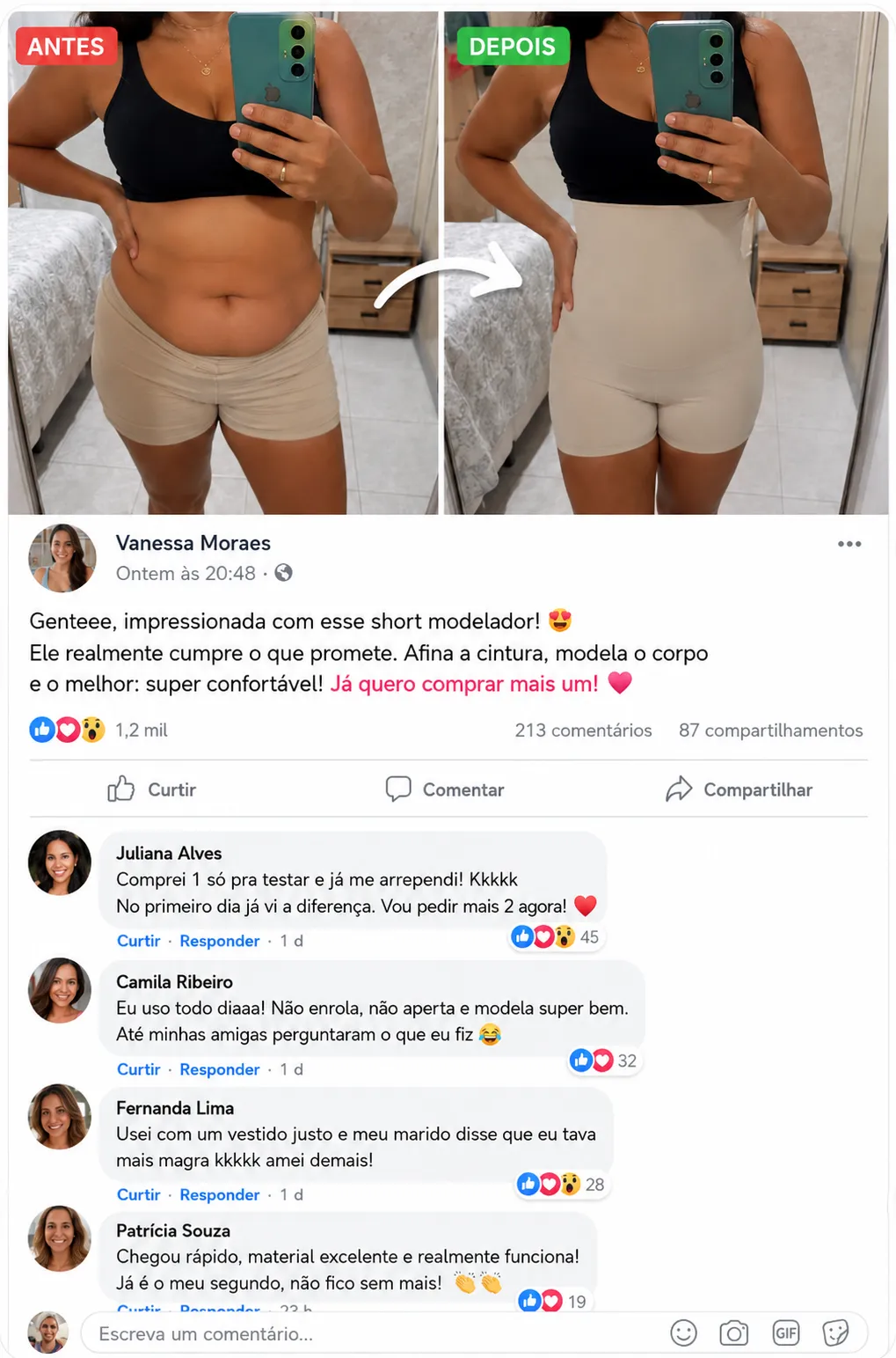 Comentário e resultado compartilhado por cliente
